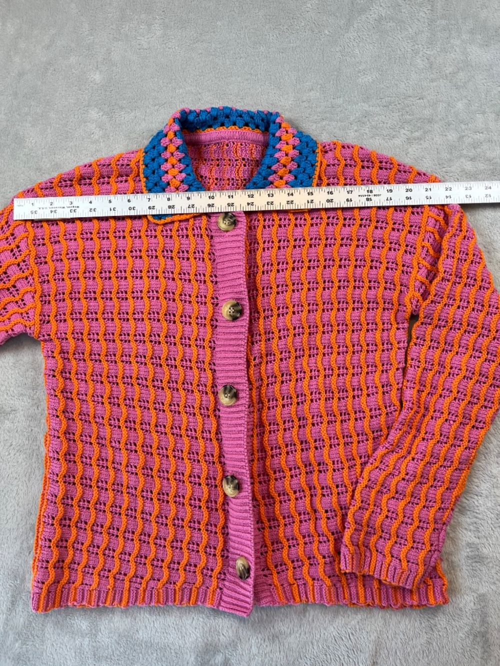Vibrant BDG PInk & Orange Chunky Knit Cardigan Sweater Urban Outfitters - Picture 5 of 10